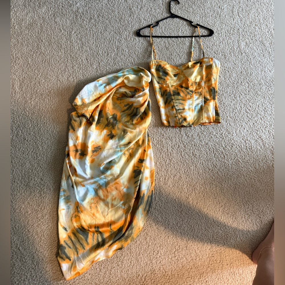 PrettyLittleThing Orange Tie-Dye Dress